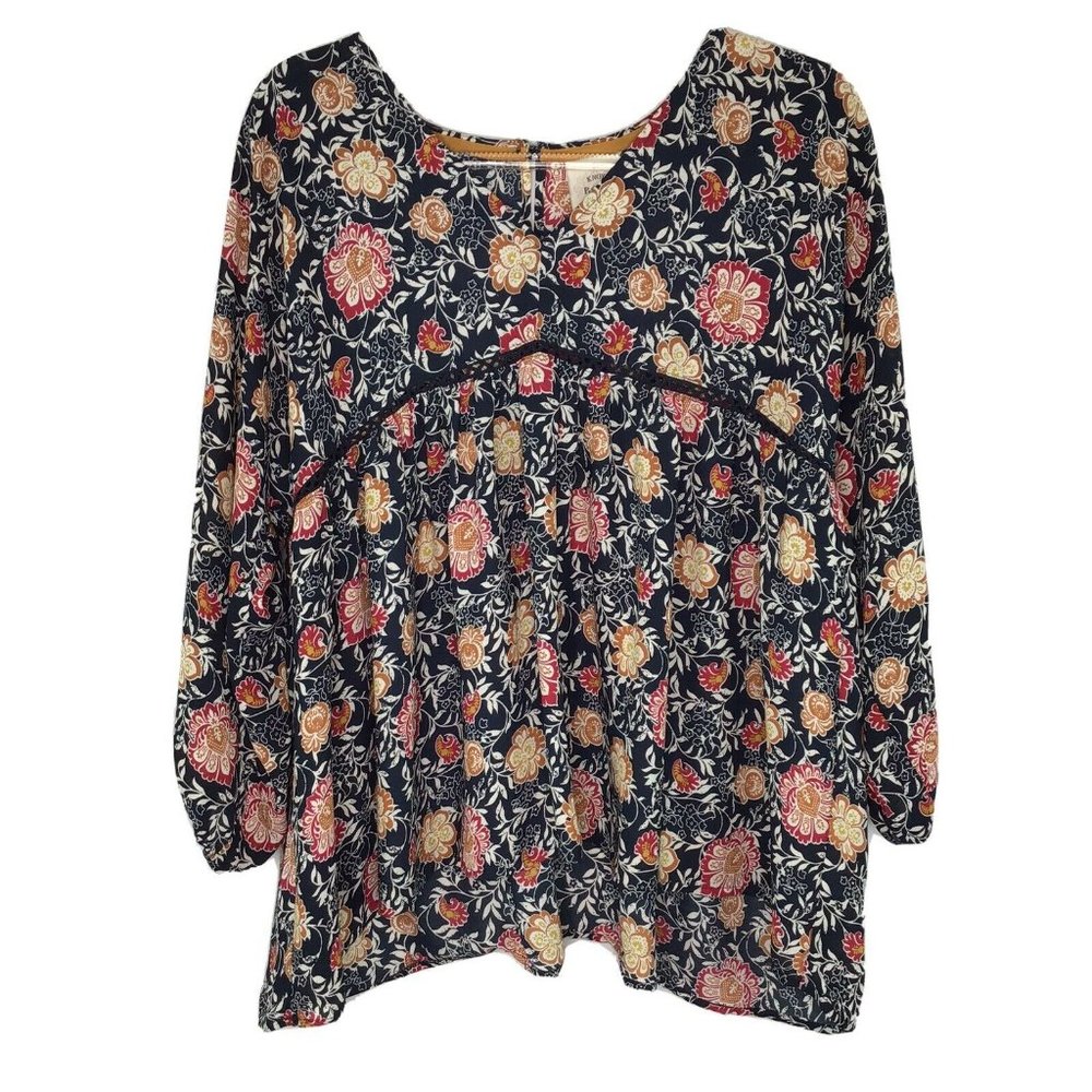 Knox Rose Peasant Top Blouse XL Navy Floral